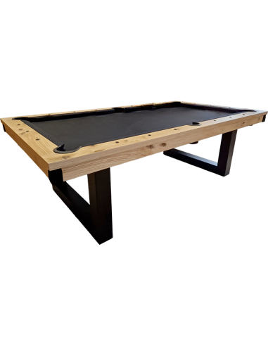 Table de billard moderne convertible en table à manger avec pied métal noir et cadre bois